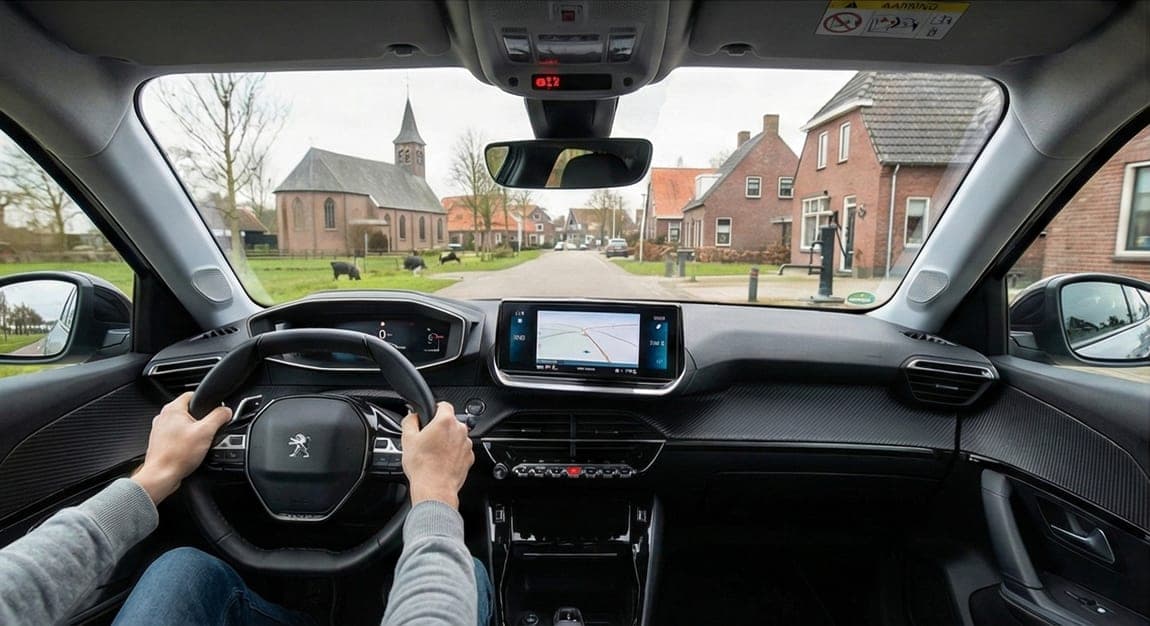 Rustig interieur van een lesauto in een dorp