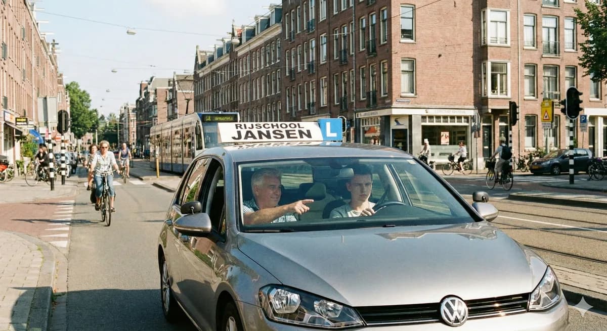 Lesauto onderweg in de grote stad