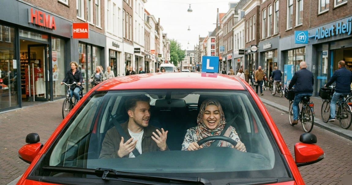 Verkeersborden bij een kruispunt in de stad