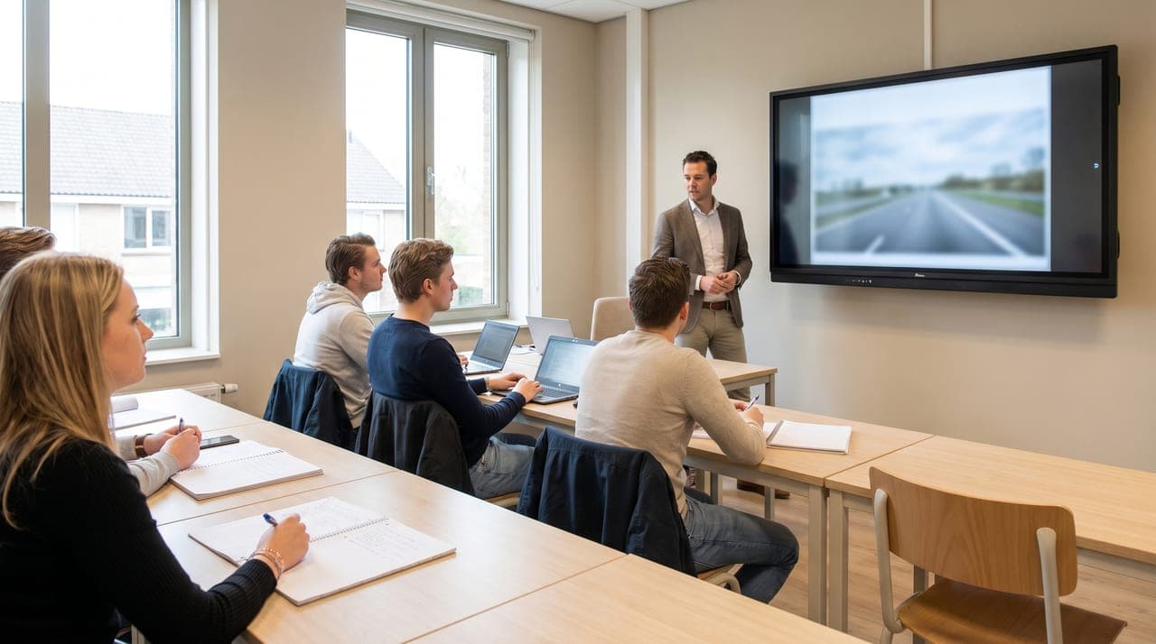 Studenten bereiden zich voor op het theorie-examen